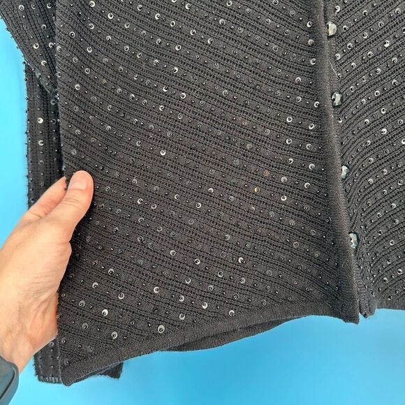Vintage BCBG Maxazria Women's Knit Sequin Beaded Cardigan Sweater Black Small - Picture 5 of 8